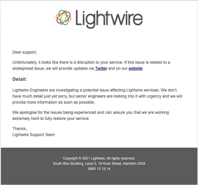 What happens when things go wrong 3 Lightwire email for incident or unplanned event alert