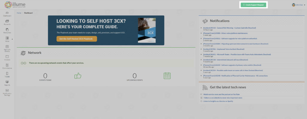 illume homescreen 3 illume dashboard - support request
