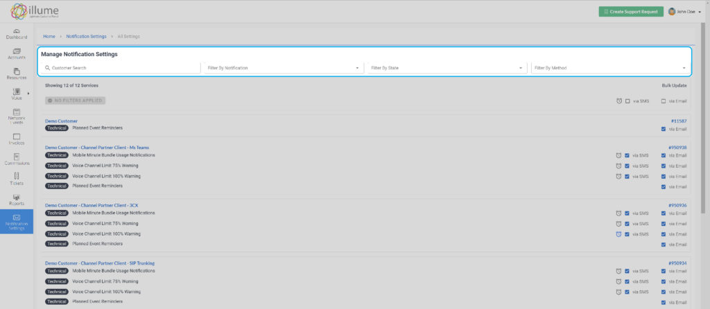 Notification Settings 2 notification settings filter