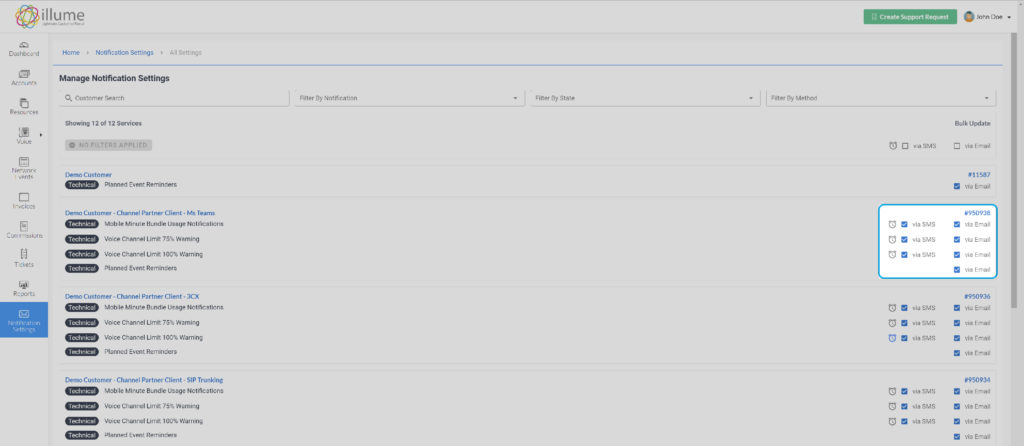 Notification Settings 3 notification settings notify per sms or per email 01